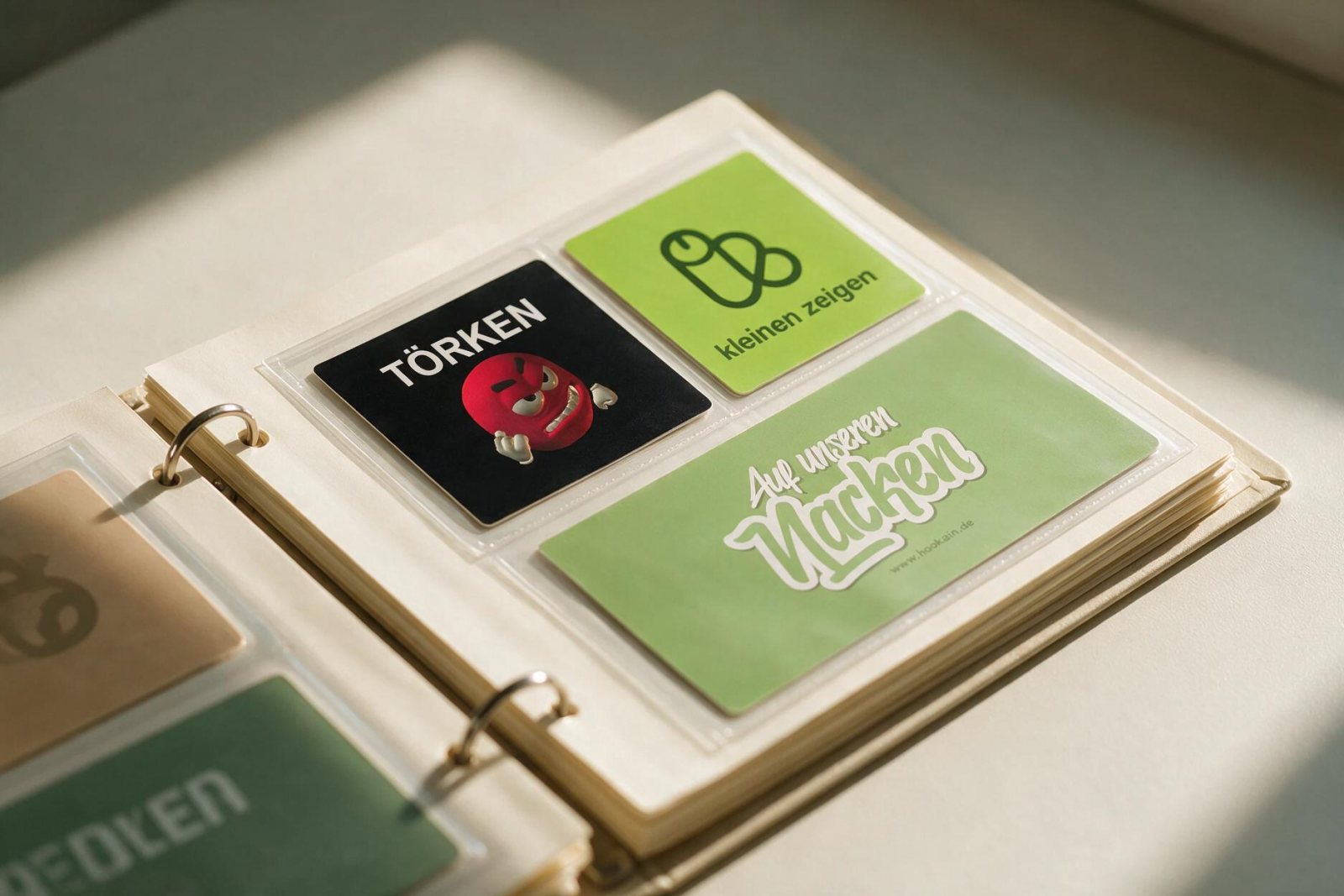 Sticker-Sammlung flach in Klarsichthüllen in einem Ordner