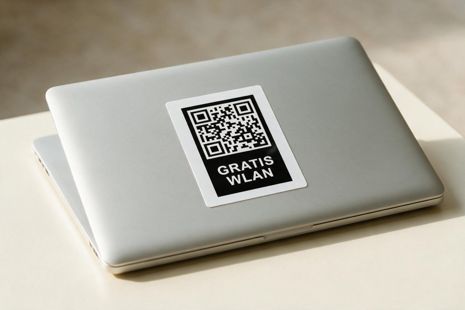Sticker Gratis WLAN mit QR-Code auf einem Laptopdeckel